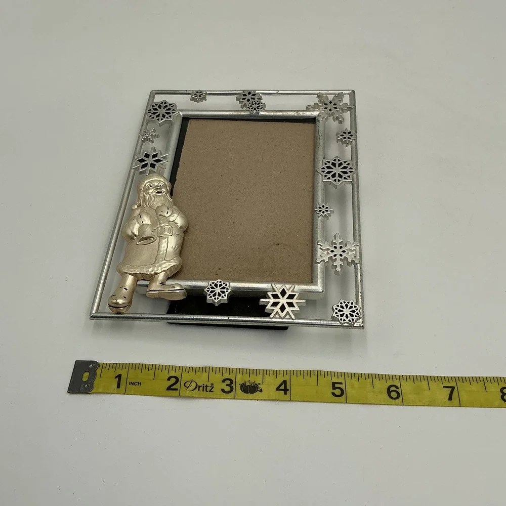 Silver Tone Santa Claus Snowflake Christmas Picture Frame 3.5x5 Holiday Decor